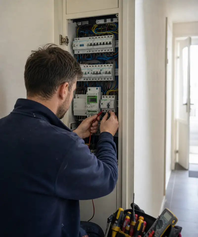 Wattwies elektricien meet een moderne meterkast in Groningen door